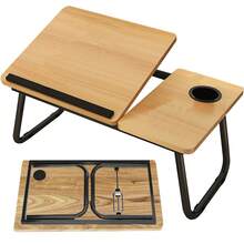 Mesa Plegable Soporte para Laptop - con Portavasos y Diseño con Ranura Inclinación Ajustable de 5 Niveles Soporte Plegable Escritorio Portátil para Comer Escribir Jugar Sofá de Trabajo (nuez) - Caqui - Ver 11