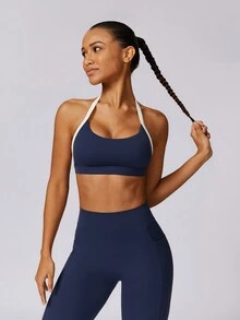 MASKERT Women's Sports Underwear, Sports Top, Yoga Top, Sports Top, High Elasticity Sports Top - Navy Blue - View 3