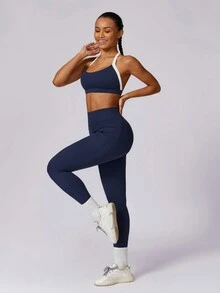 MASKERT Women's Sports Underwear, Sports Top, Yoga Top, Sports Top, High Elasticity Sports Top - Navy Blue - View 6