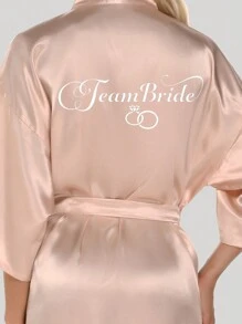 Sisbigdey 1 件新娘部落钻石印花缎面短袍，适合伴娘