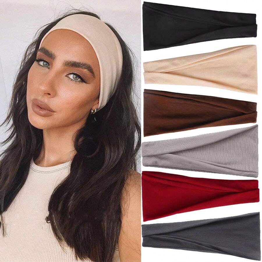 Cinta elástica para la cabeza de yoga de unicolor para mujeres, diadema de moda para maquillaje y deportes, banda vintage para el cabello, accesorio para el cabello