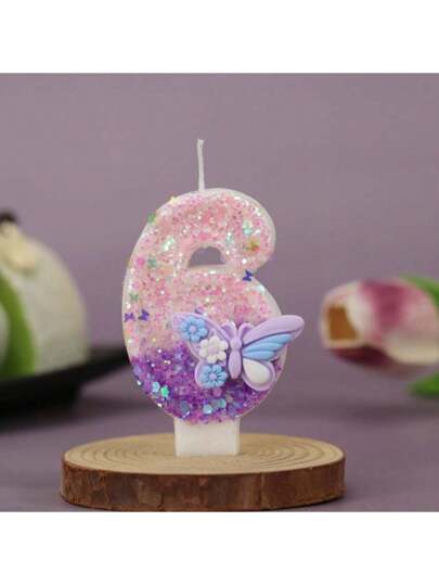 Bougie D'Anniversaire Rose Violet Bougies Sirène En Forme De Chiffre 4 Décoration De Gâteau D