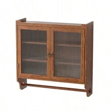 24.8"Glass Door Vintage Double Door Wall Cabinet With Three Tiers Of Storage With Towel Rack, For Bathroom, Kitchen,Dining Room,Brown