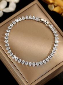 4 Pcs/Set Water Drop Zirconia Women Earrings Necklace Wedding Jewelry Sets For Daily Wear Party Mother Day Gift - Silver - View 6