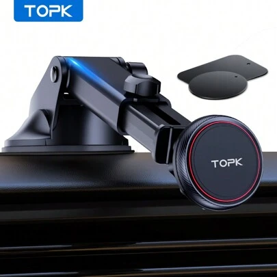  TOPK Magnetic Car Phone Mount, Strong Magnet Dashboard Windshield Suction Cup Car Phone Holder With Adjustable Telescopic Arm For All Cell Phones