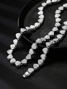 1 套男女通用水钻镶嵌心形“迈阿密”嘻哈项链和手链组合 - 适合日常佩戴、节日、情侣、朋友、情侣礼物