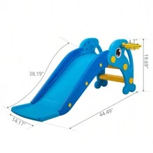 3 In 1 Toddler Slide, Baby Slide Climber Playset With Basketball Hoop And Ball, Indoor And Outdoor Playground For Kids - Baby Blue - View 9