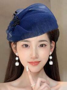 全新半帽帶網紗面紗的髮箍，復古法式優雅髮飾，女士頭帶 - 彩色 - 查看 4