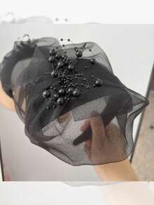 全新半帽帶網紗面紗的髮箍，復古法式優雅髮飾，女士頭帶 - 彩色 - 查看 6