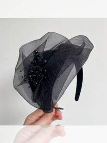 全新半帽帶網紗面紗的髮箍，復古法式優雅髮飾，女士頭帶 - 彩色 - 查看 5