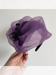 全新半帽帶網紗面紗的髮箍，復古法式優雅髮飾，女士頭帶 - 彩色 - 查看 8