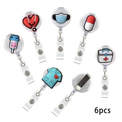 1/6 piezas Carrete de insignia de enfermera de dibujos animados, regalo de personal, carrete retráctil de titular de insignia médica para identificación de enfermería, adecuado para enfermeras, médicos, profesionales médicos, hospitales, trabajo de oficina