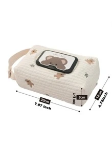 Porta pañuelos de coche grande con diseño de oso lindo, colgante para cochecito de bebé, bolsa de almacenamiento de pañales húmedos, estuche multiusos para pañuelos - Albaricoque - Ver 10