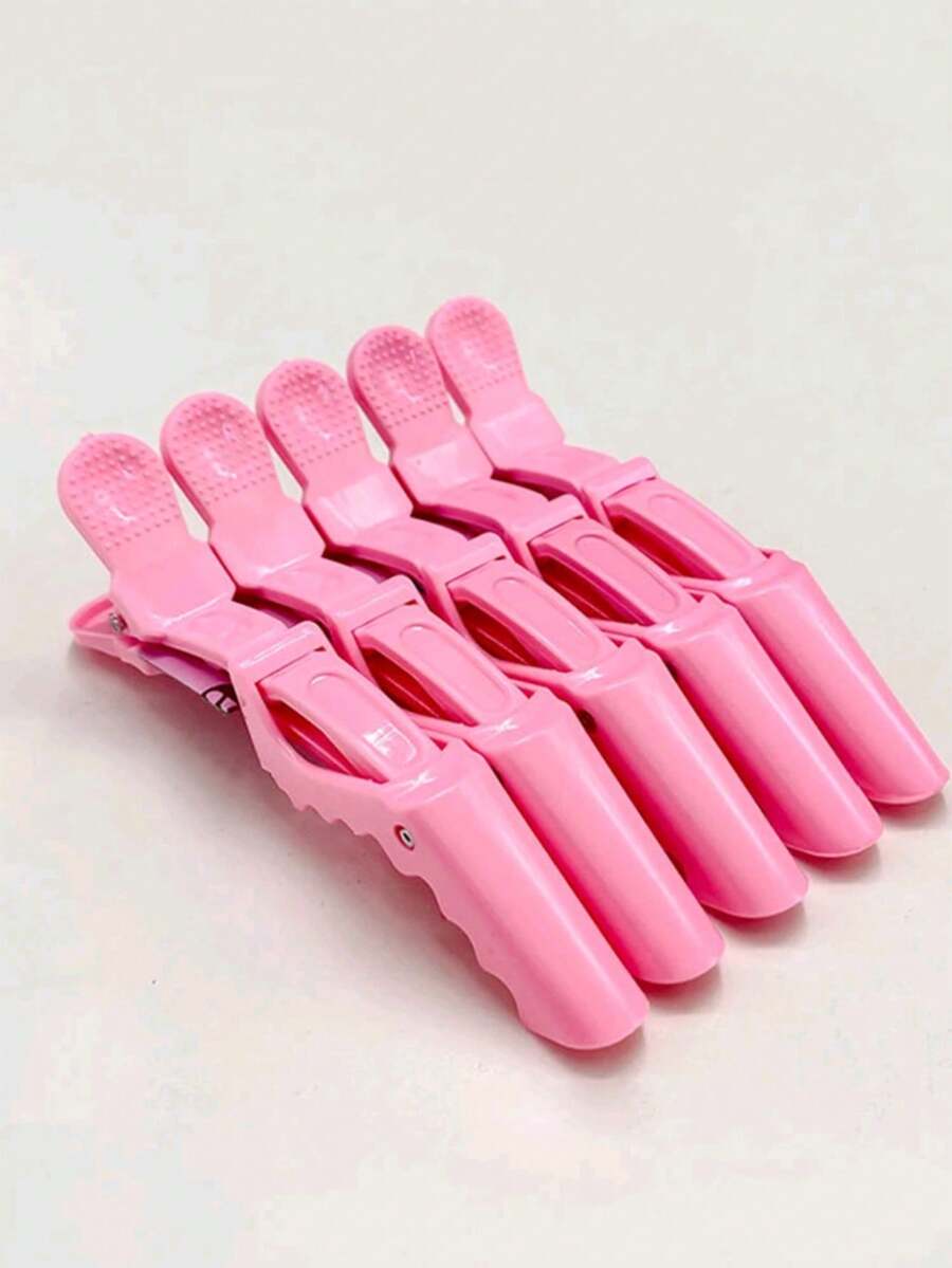 Set de 5 piezas de pinzas para cabello de cocodrilo o caimán para salón de belleza, accesorios de peluquería para peinado y seccionamiento - Rosa - Ver 1