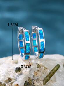 1 Pair Exquisite And Elegant Pure Silver Blue Australian Opal Double Circle Earrings For Women, Dating And Party Gift