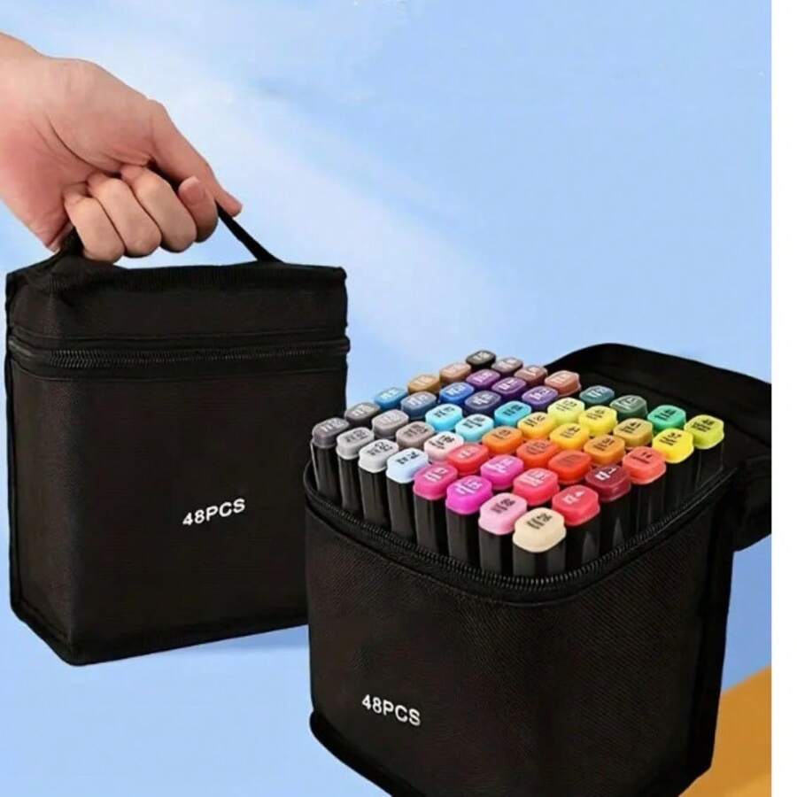 Back To School: Alcohol Marker Set With Stand - Includes Dual Tip Blender Markers, Permanent Sketch Markers For All Your Art Needs - Top Halloween And Christmas Gift For Kids(80/120/168) - 48 màu - Xem 1