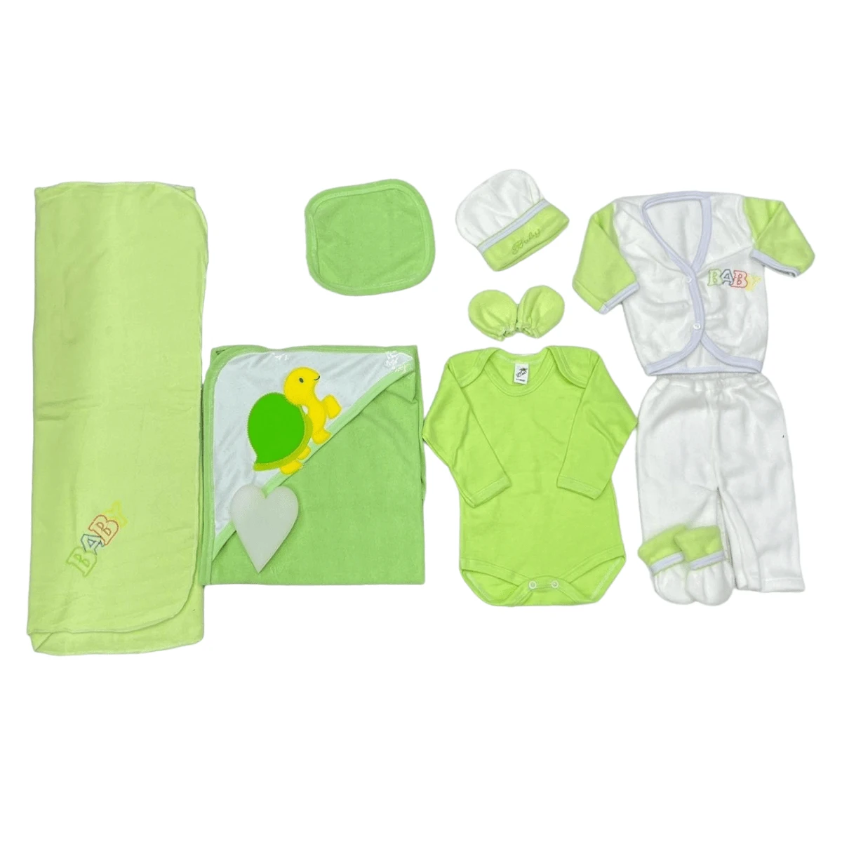 Kit De Bienvenida O Salida de Hospital para Recién Nacido O Bebés (incluye 12 pzas) - Verde - Ver 1