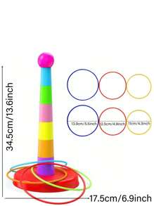 1 Set Children's Stackable Rainbow Loop Tossing Game Toy For Parent-Child Interaction And Brain Development (Random Color) - Multicolor - View 3