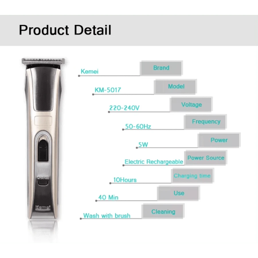 Kemei Cordless Rechargeable Hair Clipper Advanced Hair Clipper For Men KM-5017 - Gold - View 1