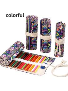 1支/2支装素描铅笔套装，彩色大容量收纳铅笔盒，带橡皮擦，多功能多款式化妆刷笔收纳笔袋，带系带大容量收纳袋，适用于办公旅行，返校季，铅笔袋，书包，文具 - 黑色 - 查看 20