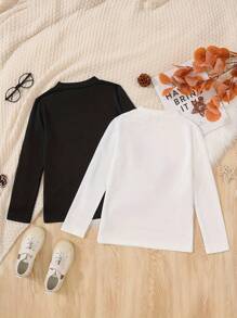 Boys' Thermal Long Sleeve Round Neck Base Layer Shirt - Black and White - View 2