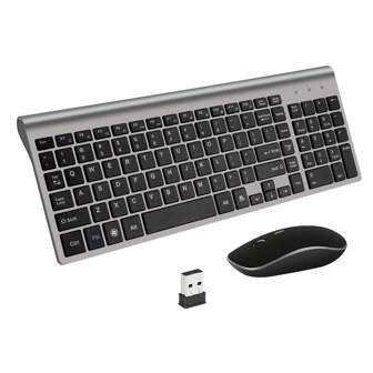  JOMAA Ergonomic 2.4G Wireless Keyboard And Mouse Set 1600 DPI Noiseless Click Design Wireless Keyboard And Mouse Comb For PC/Laptop/Desktop-Grey