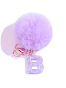 1入組可愛的紫色樹脂星星圖案毛絨球裝飾字母鑰匙扣掛飾毛絨鑰匙扣、錢包鑰匙扣、包裝飾字母鑰匙扣、字母形汽車鑰匙扣掛飾、防丟鑰匙扣，是給朋友、同事、同學、家人的絕佳禮物