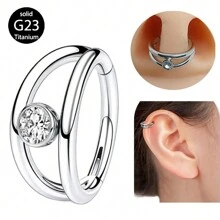 1件16G G23钛金属无缝双环鼻环/耳环，镶嵌5A级立方氧化锆，适用于耳软骨、耳廓、耳屏，男女通用 - 銀色 - 查看 2