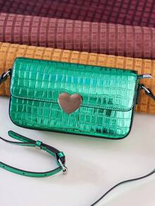 金属时尚金属鳄鱼纹单肩包、斜挎包、简约全息设计、铂金皮革时尚全息包、优雅女士、派对、晚宴、休闲、情侣旅行、工作和办公室、周末和假期情人节 - 綠色 - 查看 5