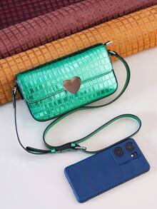 金属时尚金属鳄鱼纹单肩包、斜挎包、简约全息设计、铂金皮革时尚全息包、优雅女士、派对、晚宴、休闲、情侣旅行、工作和办公室、周末和假期情人节 - 綠色 - 查看 3