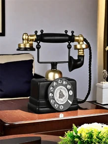 1pc Classic Retro Decorative Telephone, Nostalgic Antique Landline Phone, Home/Office Decor, Photography Prop, Unique Gift For Valentine's Day, Thanksgiving, Housewarming - Black - View 4