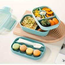 Bộ hộp cơm trưa di động hình vuông 1 cái - 3 hộp đựng Bento có thể xếp chồng lên nhau với bộ dụng cụ, chống rò rỉ, lý tưởng để đi ăn ngoài, làm việc, dã ngoại và các hoạt động ngoài trời - Nhiều màu - Xem 2