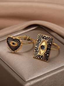 新款黑色珐琅邪眼心形戒指，不锈钢可调节开口戒指，18K镀金不褪色吊坠，时尚饰品，节日派对配饰，情人节礼物 - 不銹鋼戒指 - 查看 13