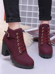 elegantes botas de moda De Mujeres De Moda Zapatos De Tacón Con Cordón Botines,Zapatos individuales de boca profunda para mujer, tacón medio grueso, zapatos blanco con punta puntiaguda,Womens Chunky Heel Ankle Boots,Botas de vestir de tacón alto de moda,Las mujeres de tacón alto botas individuales otoño cremallera lateral hebilla, Botas de combate minimalistas para mujer, nuevas botas para mujer de primavera, otoño e invierno, botas de color sólido, cordones laterales y cremallera, diseño de tacón grueso y punta redonda, estilo minimalista - Rojo - Ver 7