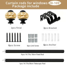 1入組窗簾桿衬垫，黑色鍍層厚金屬豪華樹脂+金箔成品，高承載重1英寸直徑28-122英寸長度窗簾裝飾五金 - 黑金色 - 查看 10