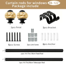 1入組窗簾桿衬垫，黑色鍍層厚金屬豪華樹脂+金箔成品，高承載重1英寸直徑28-122英寸長度窗簾裝飾五金 - 黑金色 - 查看 11