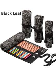 1支/2支装素描铅笔套装，彩色大容量收纳铅笔盒，带橡皮擦，多功能多款式化妆刷笔收纳笔袋，带系带大容量收纳袋，适用于办公旅行，返校季，铅笔袋，书包，文具 - 黑色 - 查看 19