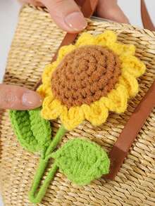 2024新款夏季艺术花草编织手提包沙滩托特包编织袋手机斜挎包 - 貝殼包 - 查看 4