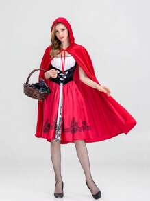 1件装派对装扮小红帽披风红色仙女公主披风角色扮演派对适合各种节日服装万圣节、圣诞节服装 - 紅色 - 查看 3