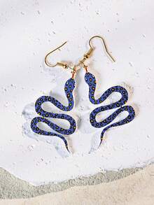 有趣可愛的語錄耳環，萬聖節耳環，藍色斑點蛇和鳥類愛好者丙烯酸樹脂耳墜，分層垂飾耳環適用於女性和女孩。適合夏季度假，假日，海灘派對，送給她和情侶的禮物。 - 萬聖節耳環 藍色斑點蛇 - 查看 2