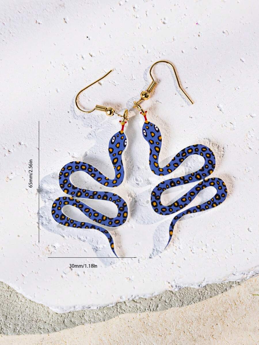 有趣可愛的語錄耳環，萬聖節耳環，藍色斑點蛇和鳥類愛好者丙烯酸樹脂耳墜，分層垂飾耳環適用於女性和女孩。適合夏季度假，假日，海灘派對，送給她和情侶的禮物。 - 萬聖節耳環 藍色斑點蛇 - 查看 1