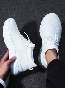 男士时尚户外新款百搭耐用透气轻便舒适简约低帮纯色休闲鞋、运动鞋、运动鞋 - 白色 - 查看 2