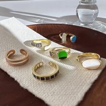 6入組簡約彩色油滴設計女士戒指套裝，適合約會、度假和日常佩戴（不帶盒）