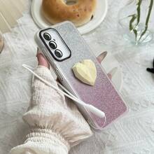 綠色1入組愛心形狀+矽膠帶手機殼，適用於三星S24U，閃亮版，新S23設計，矽膠防震超輕量後蓋，適用於A55 A73 M34 - 綠色 - 查看 8