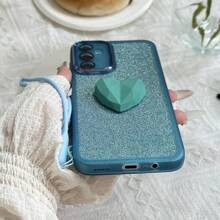 綠色1入組愛心形狀+矽膠帶手機殼，適用於三星S24U，閃亮版，新S23設計，矽膠防震超輕量後蓋，適用於A55 A73 M34 - 綠色 - 查看 10