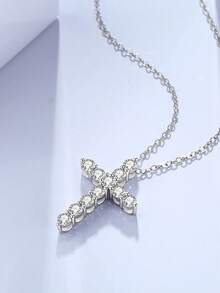 1入S925純銀時尚項鍊，鑲鑽石，哥德式街頭風格閃亮銀色頸鍊，女性純銀珠寶飾品，假日禮物 - 銀色 - 查看 3