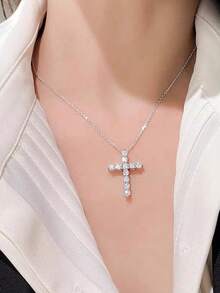 1入S925純銀時尚項鍊，鑲鑽石，哥德式街頭風格閃亮銀色頸鍊，女性純銀珠寶飾品，假日禮物 - 銀色 - 查看 4