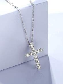 1入S925純銀時尚項鍊，鑲鑽石，哥德式街頭風格閃亮銀色頸鍊，女性純銀珠寶飾品，假日禮物 - 銀色 - 查看 1