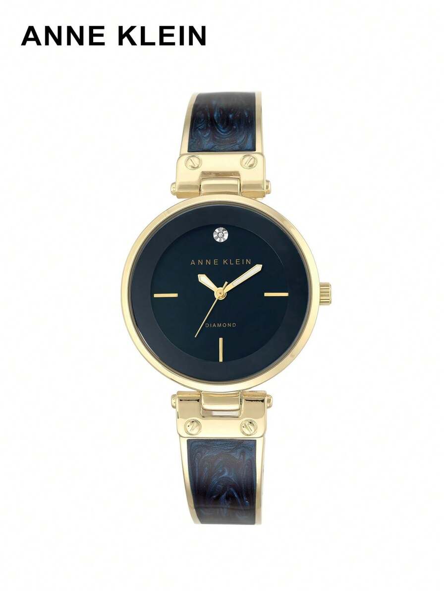 Anne Klein 女士钻石点缀表盘手镯表搭配海军蓝珍珠贝母表盘和合金表带休闲正装商务手表礼物送给女性妻子女友情人节女士手表 AK/2512NVGB - 藏蓝色 - 查看 1