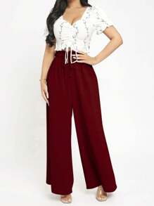 Women Pants - Burgundy - View 1